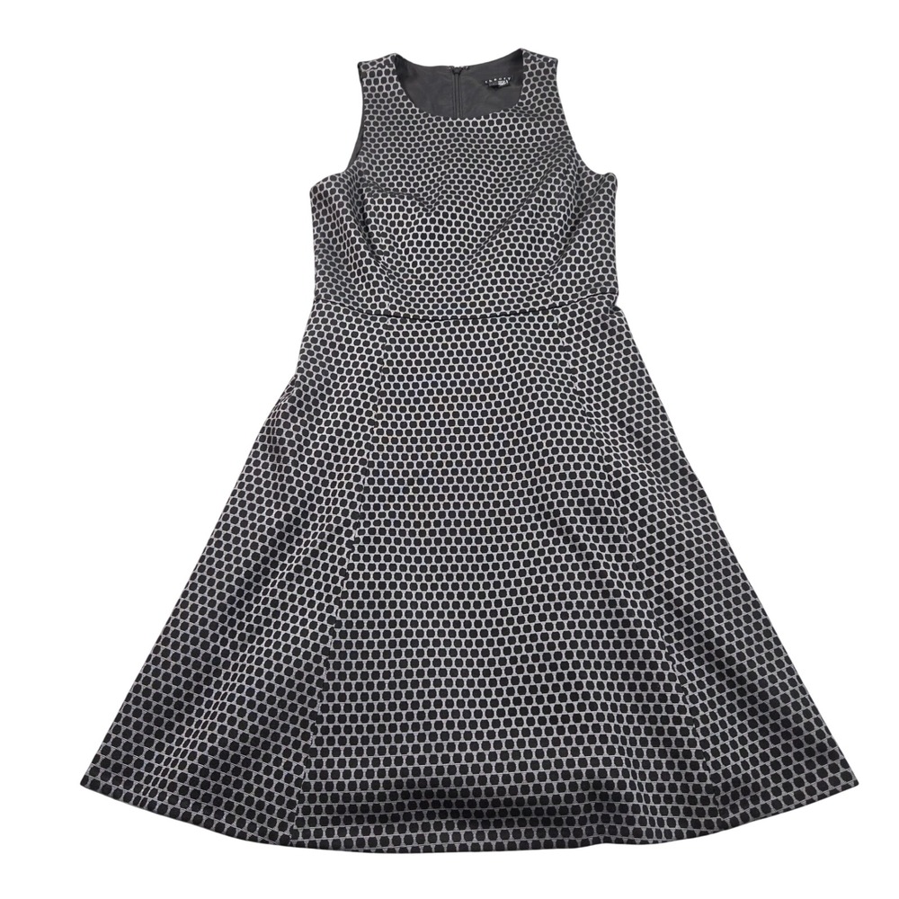 Theory Dress Womens 2 Black Grey Fit and Flare Geometric Honeycomb Print